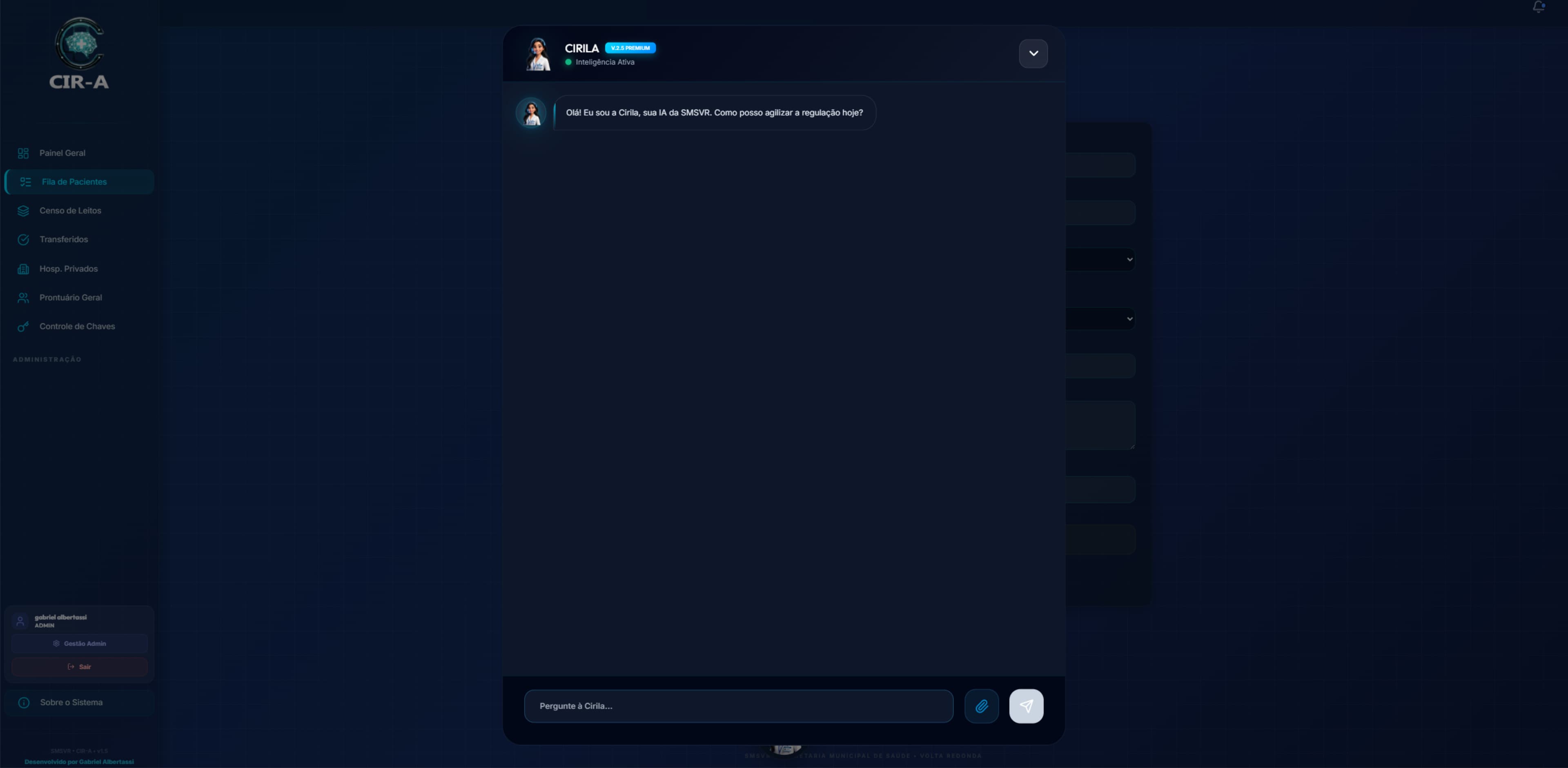 Dashboard do sistema CIR-A