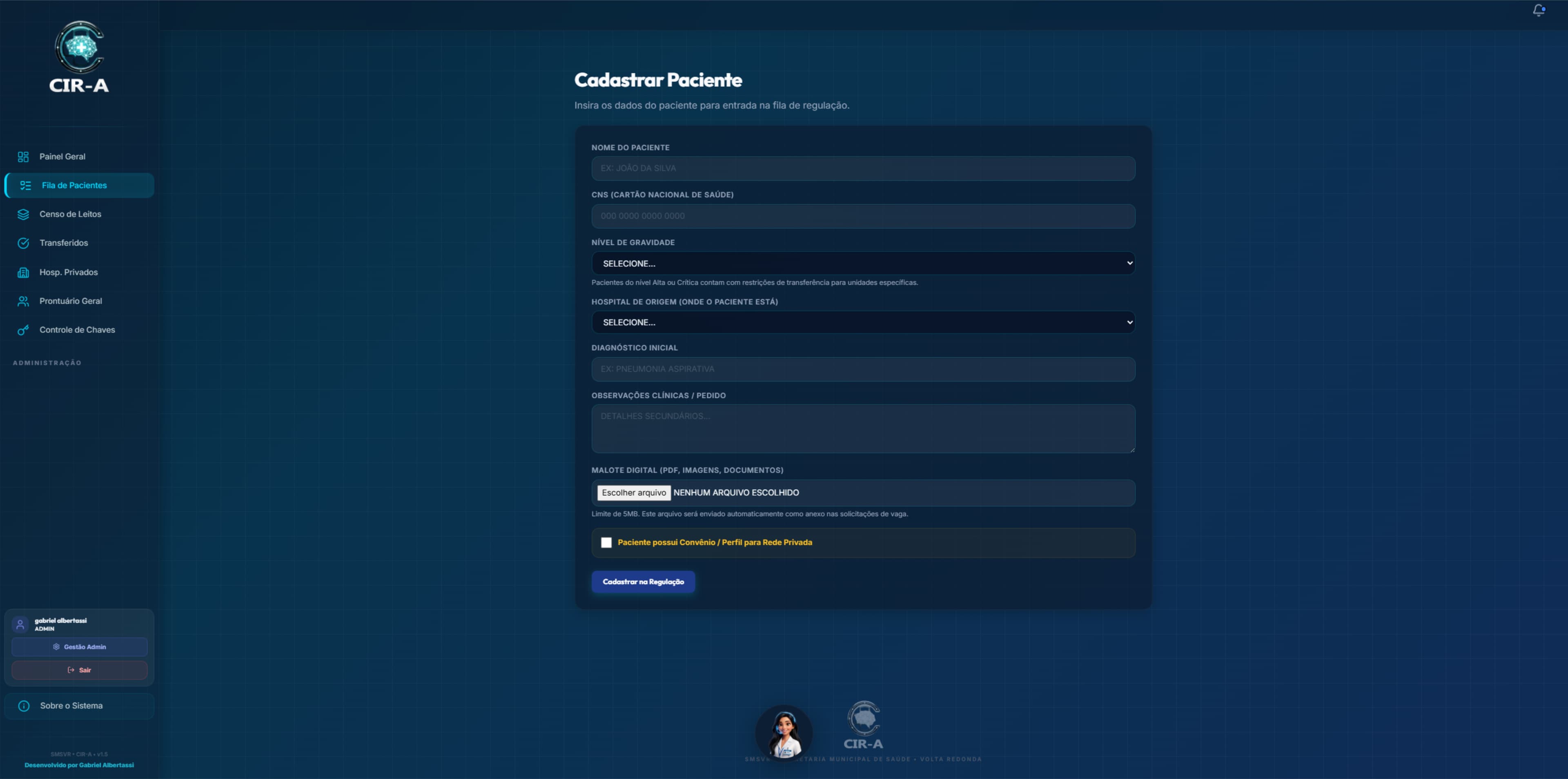 Detalhes da interface do sistema CIR-A